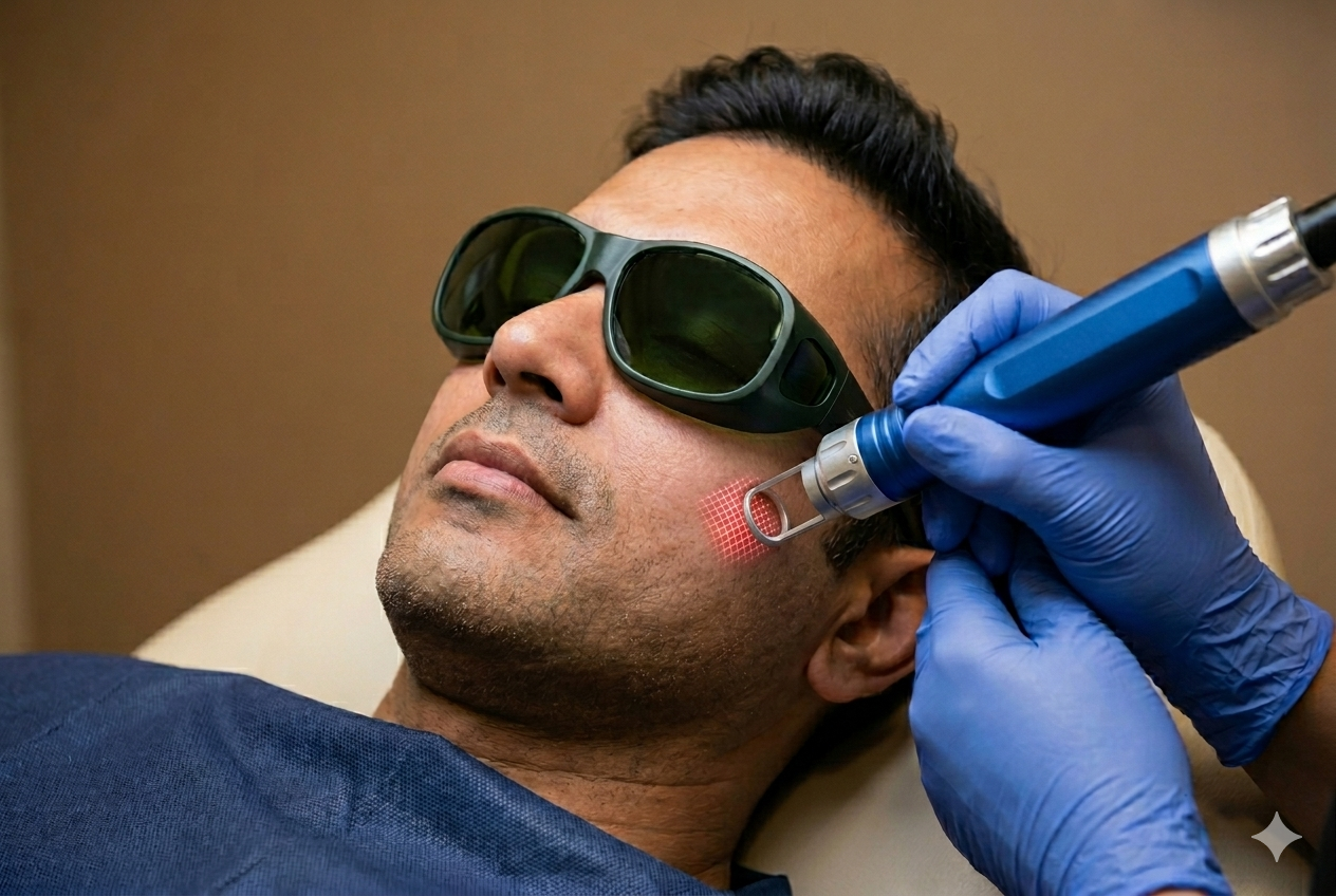 CO2 fractional laser with Erbium Glass treatment close-up