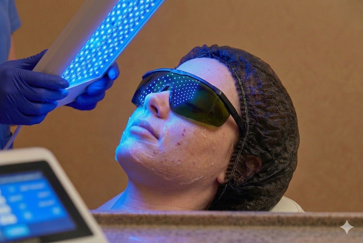 Blue light therapy treatment close-up